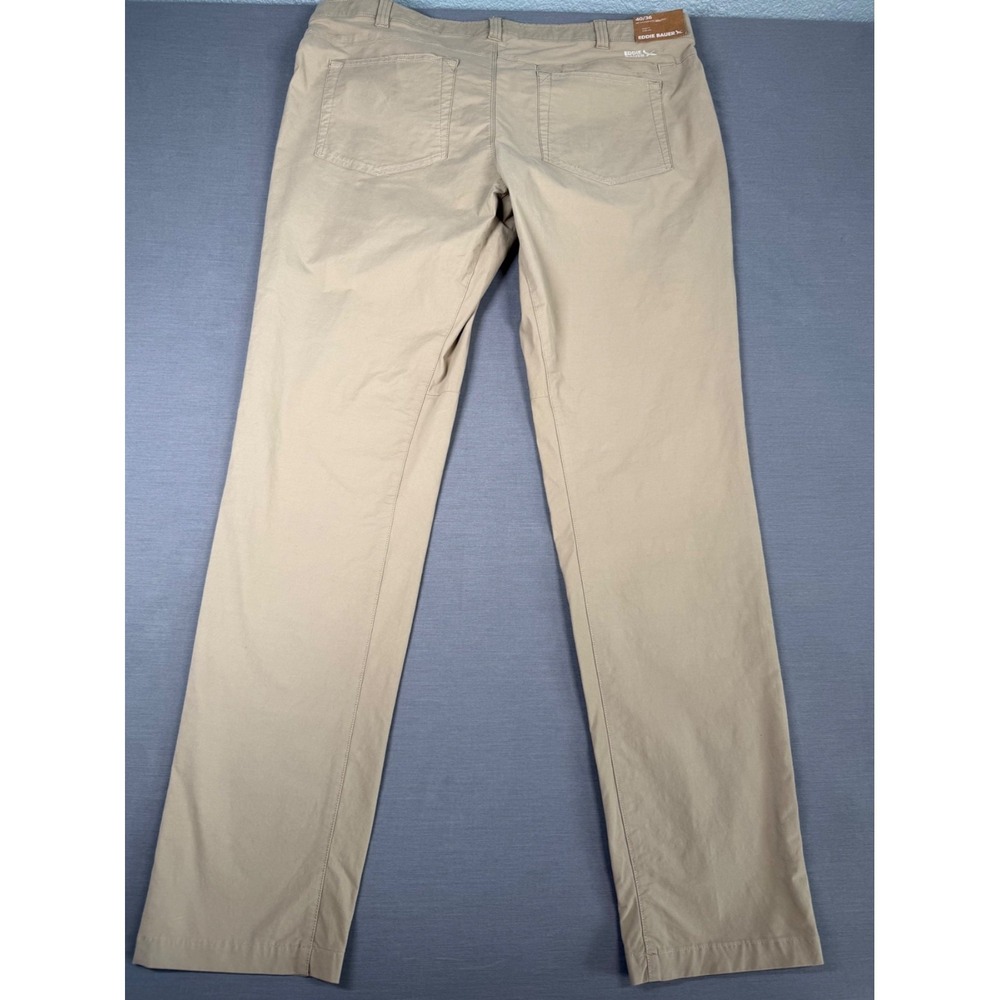 Eddie Bauer Voyager Flex Slim Fit Slim Leg 40x36 Khaki Tan Twill Pant 5 Pkt NWT - Picture 3 of 13